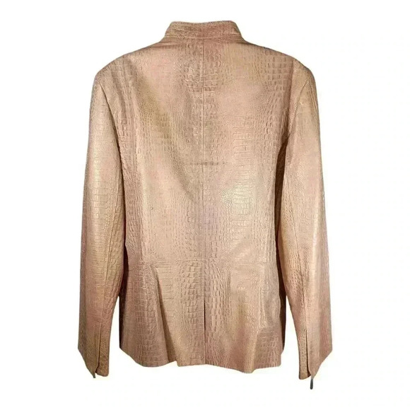 Lafayette 148 Leather Jacket Tan Snake Print Leather Women's 10 - Picture 2 of 4